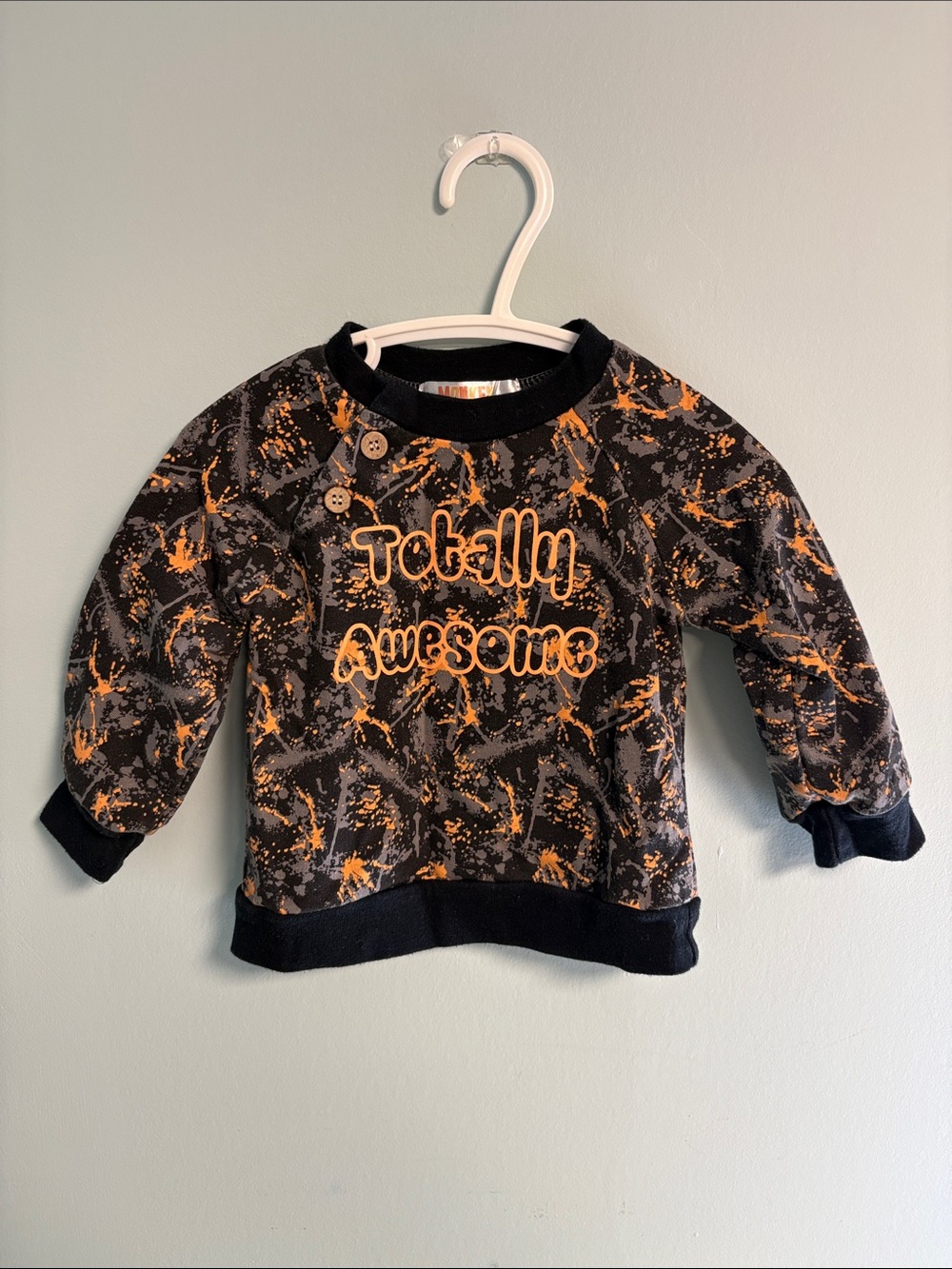 Monkey Black and Orange Totally Awesome Print Long Sleeve Sweater, Baby 12months